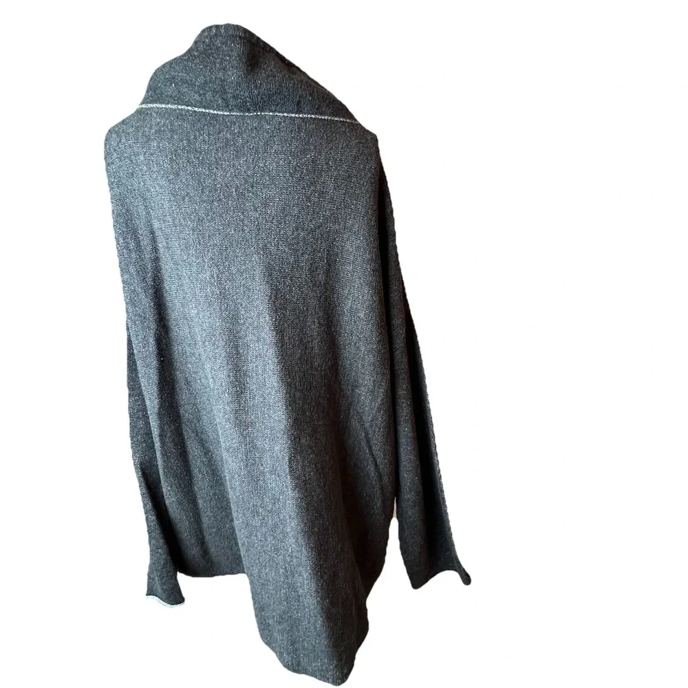 Eileen Fisher Gray Drawstring Funnel Neck Sweatshirt 100% Organic Cotton  – L